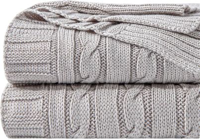 100% Pure Cotton Cable Knit Throw Blanket, Super Soft Warm 51x67 Knitted Throw Blanket for Couch, Sofa, Chair, Bed - Extra Cozy, Machine Washable